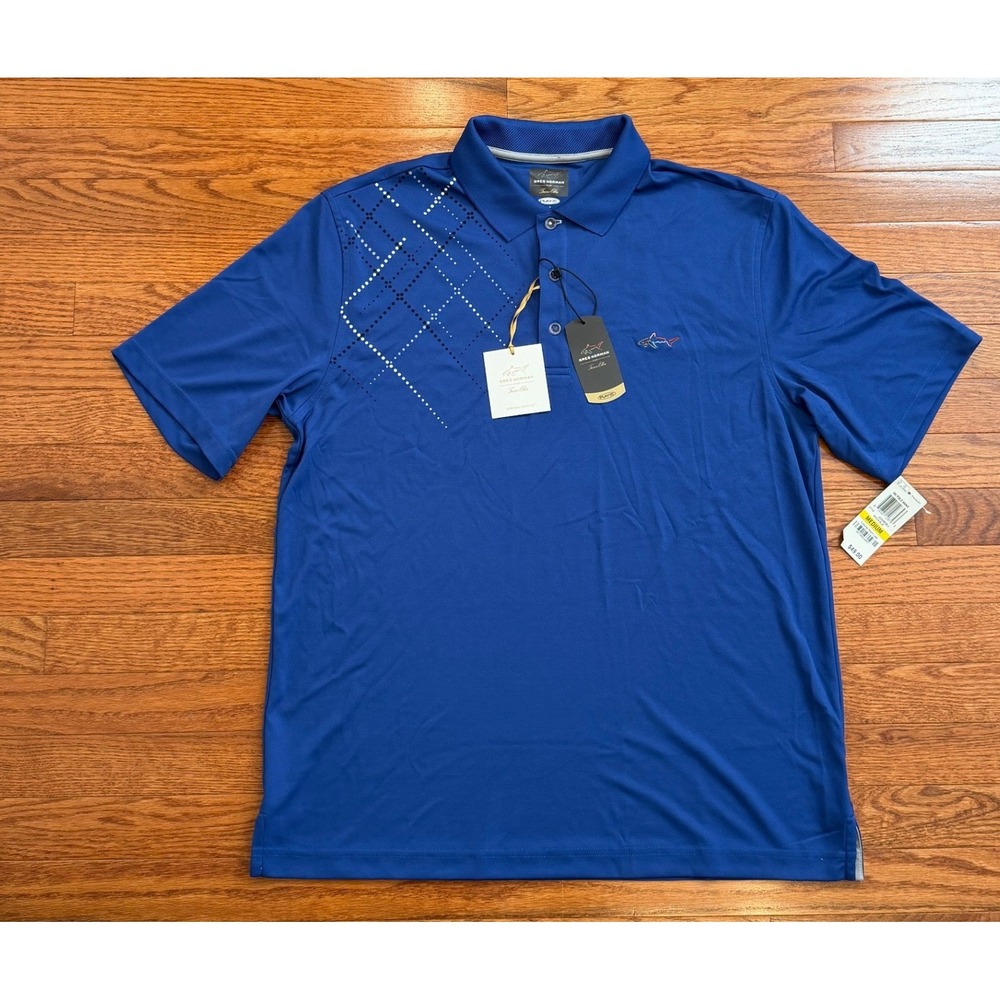 New Greg Norman Performance Golf Polo Shirt Mens Medium Blue Play Dry Stretch